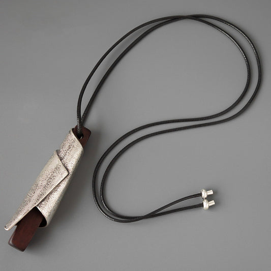 Wood & Silver Whistle Pendant Necklace: Vintage Minimalism for Everyday Elegance - Crystalory