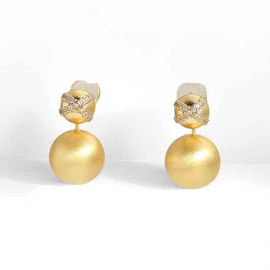Gold Brushed Ball Earrings - Crystalory