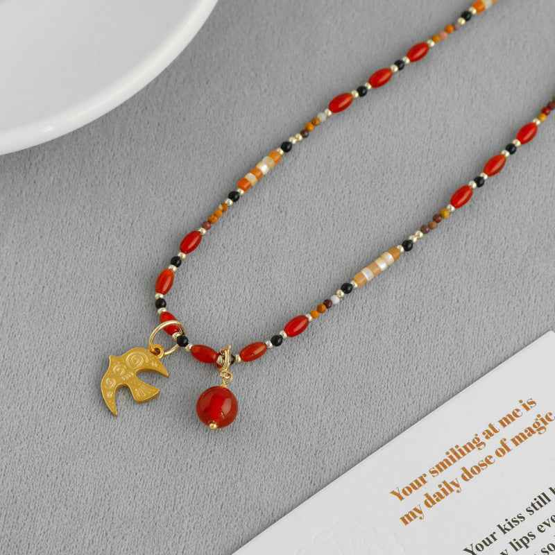 Red Agate Bird Pendant Necklace - Crystalory