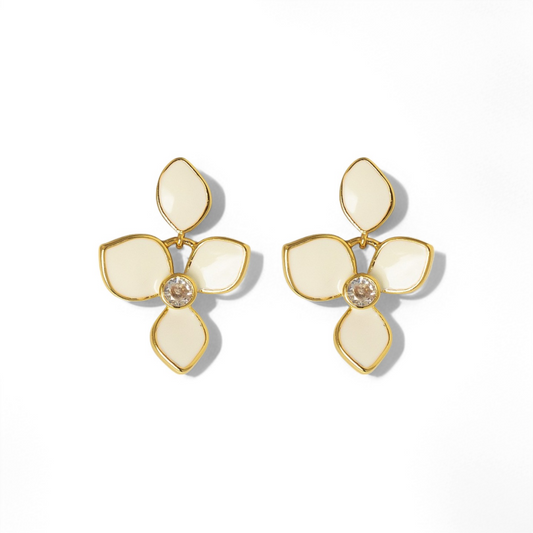 White Enamel Flower Earrings - Crystalory