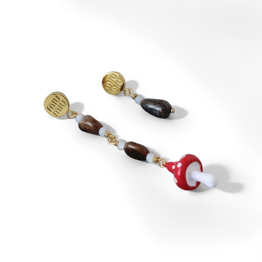 Squirrel & Mushroom Necklace Earrings Set - Crystalory