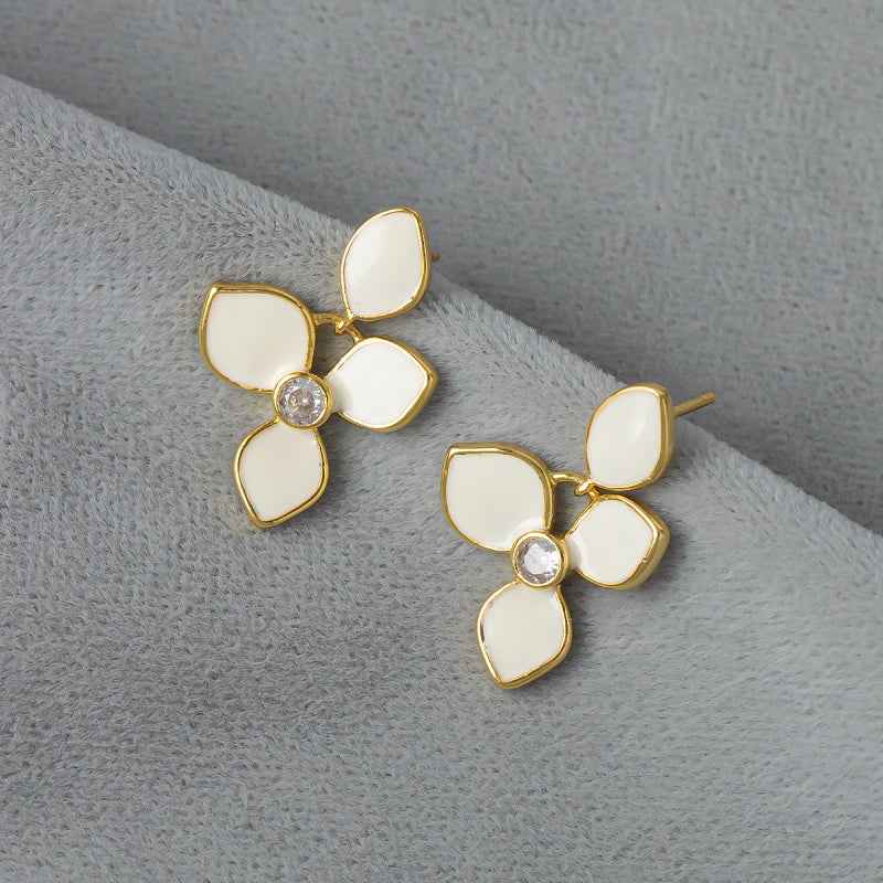 White Enamel Flower Earrings - Crystalory