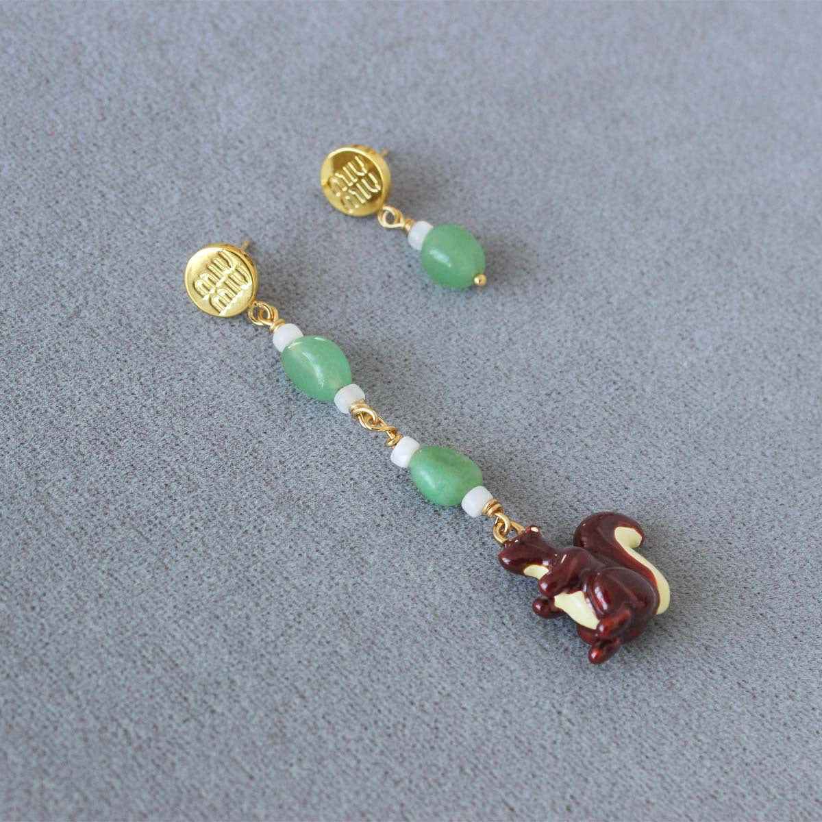Squirrel & Mushroom Necklace Earrings Set - Crystalory