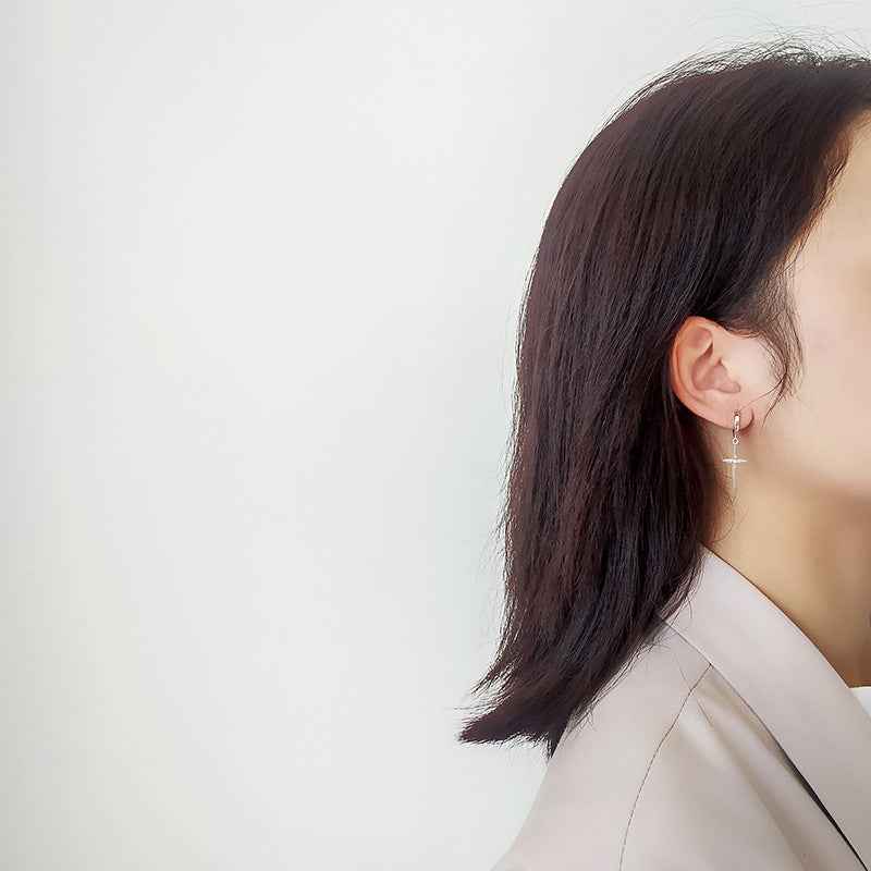 Minimalist Cross Hoop Earrings - Crystalory