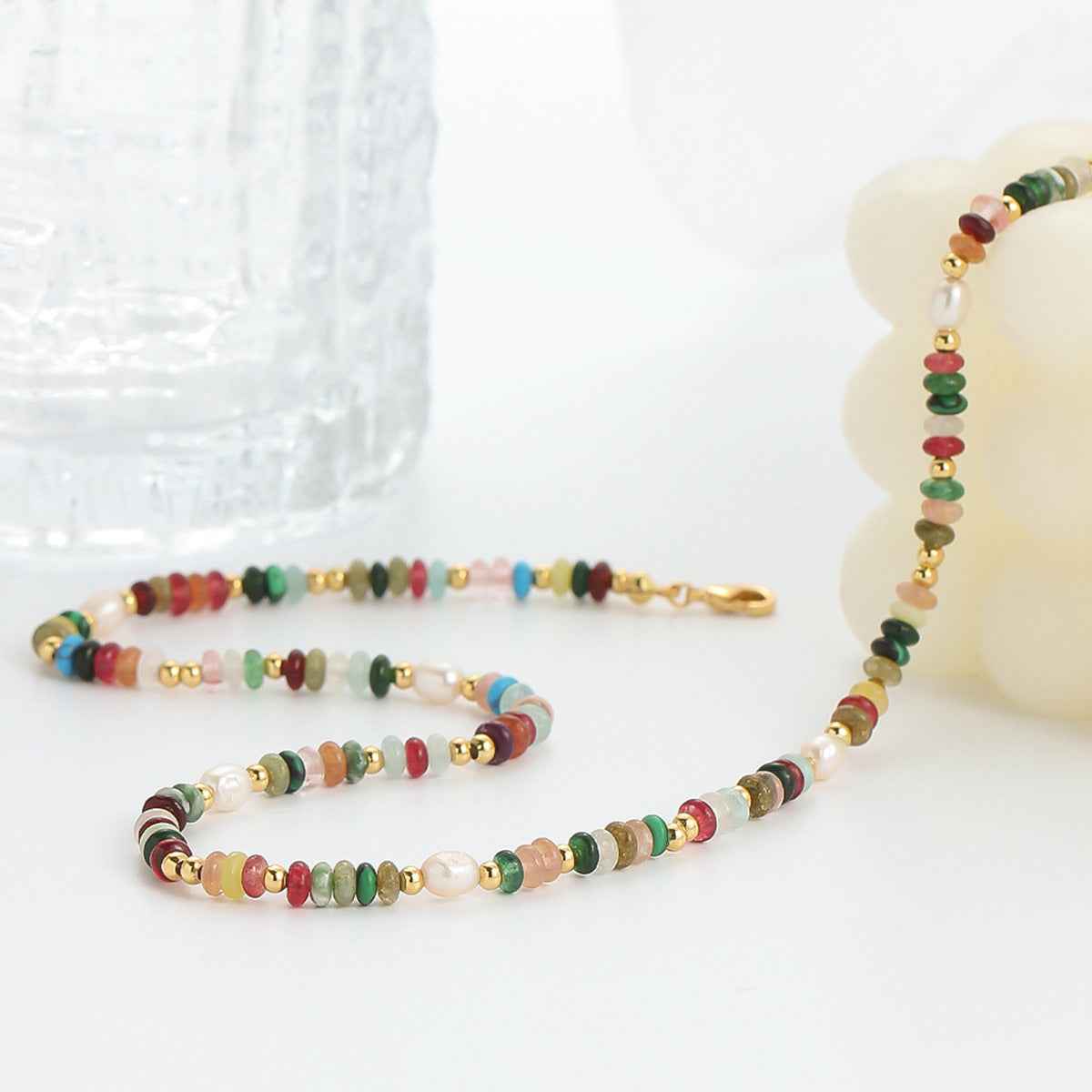 Boho Color Stone & Pearl Beaded Necklace - Crystalory