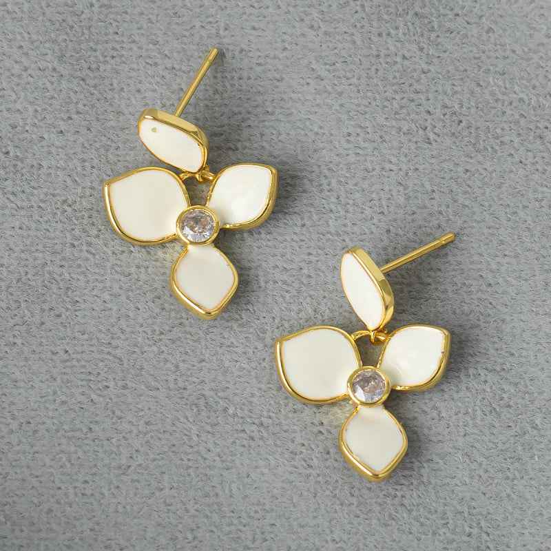 White Enamel Flower Earrings - Crystalory