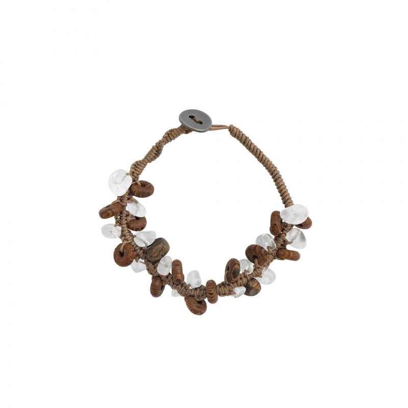 Wood Beaded Stone Bracelet