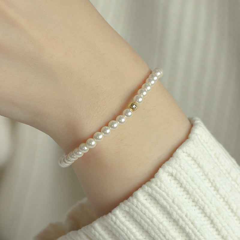 White Pearl Beaded Bracelet - Crystalory