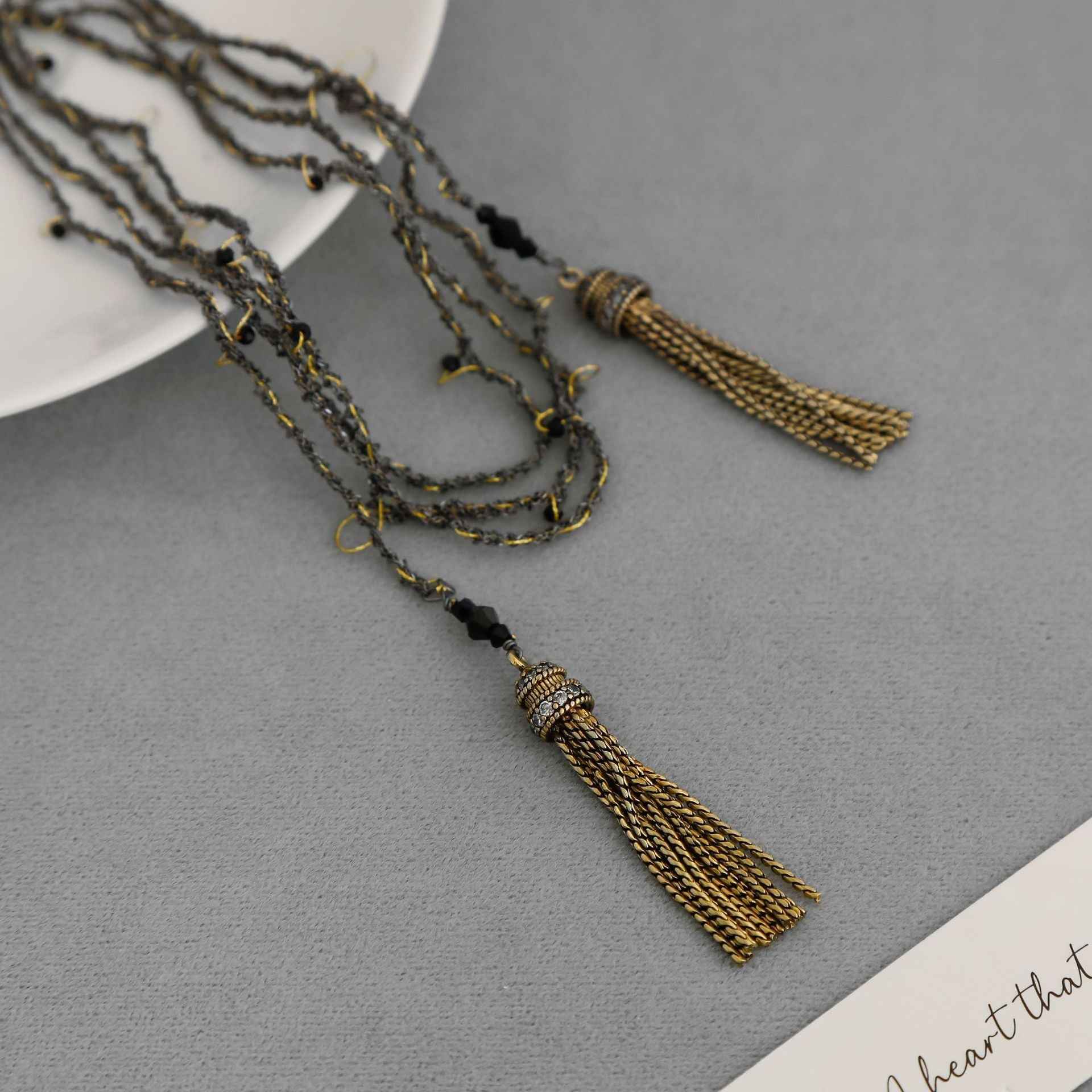Vintage Black Tassel Necklace - Crystalory