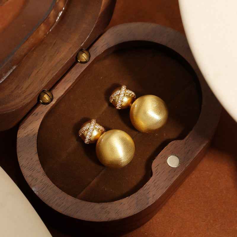 Gold Brushed Ball Earrings - Crystalory