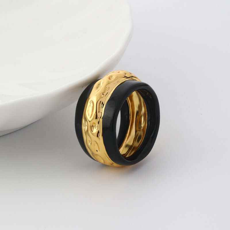 Vintage Enamel Wide Band Ring - Crystalory