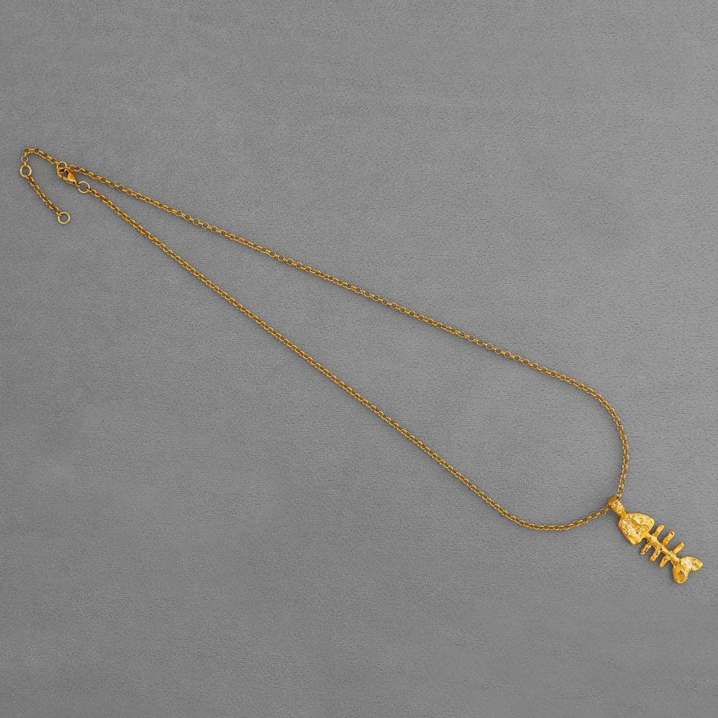 Gold Fishbone Pendant Necklace - Crystalory