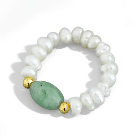 Elegant Jade & Freshwater Pearl Ring - Crystalory
