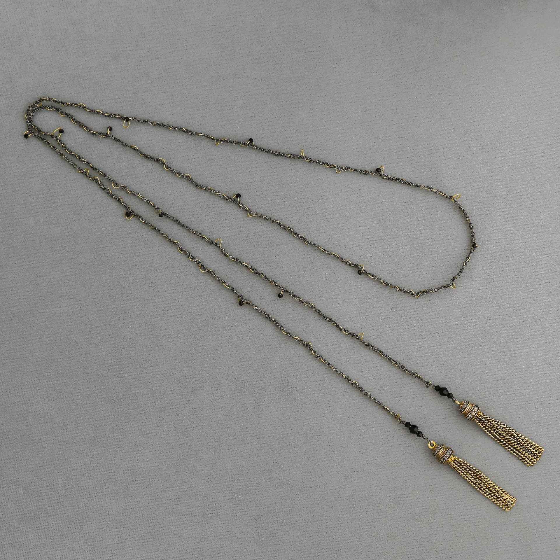 Vintage Black Tassel Necklace - Crystalory