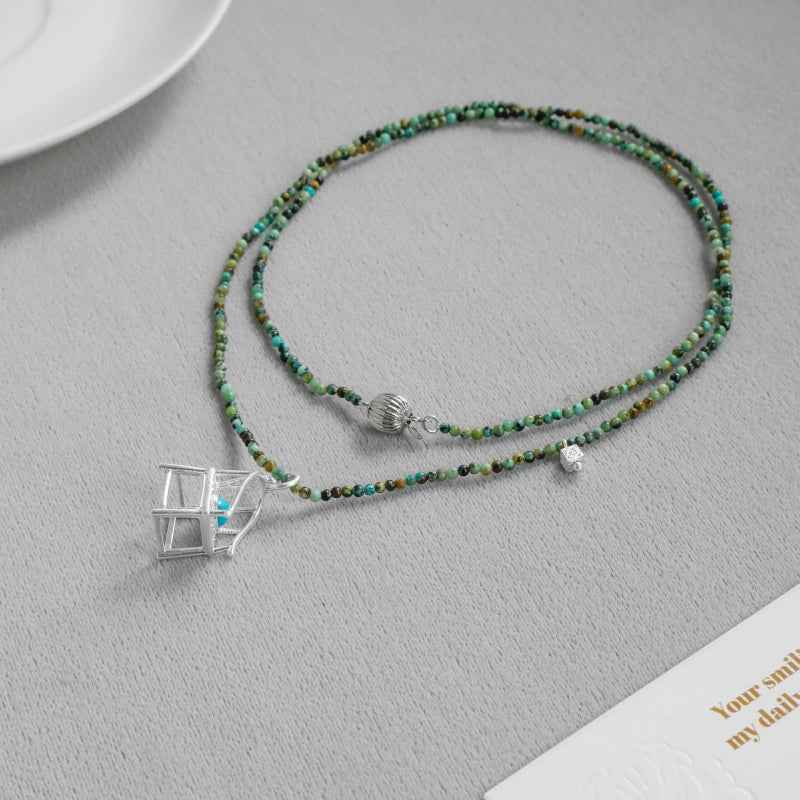 Turquoise Beaded Chair Pendant Necklace - Crystalory