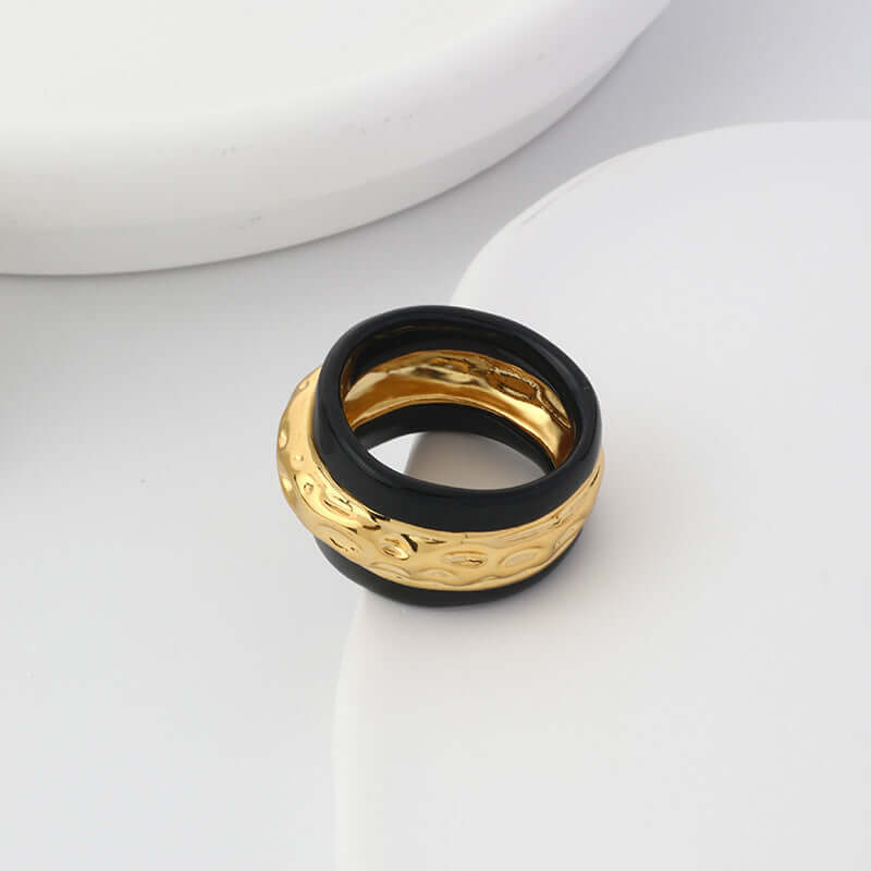 Vintage Enamel Wide Band Ring - Crystalory