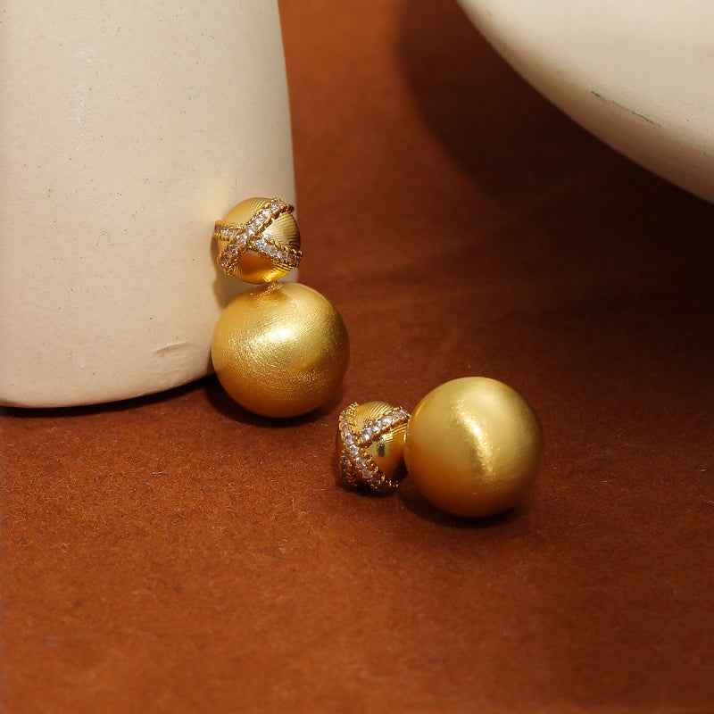 Gold Brushed Ball Earrings - Crystalory