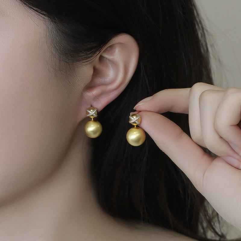 Gold Brushed Ball Earrings - Crystalory