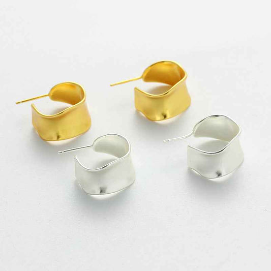 Gold & Silver Wave Stud Earrings - Crystalory