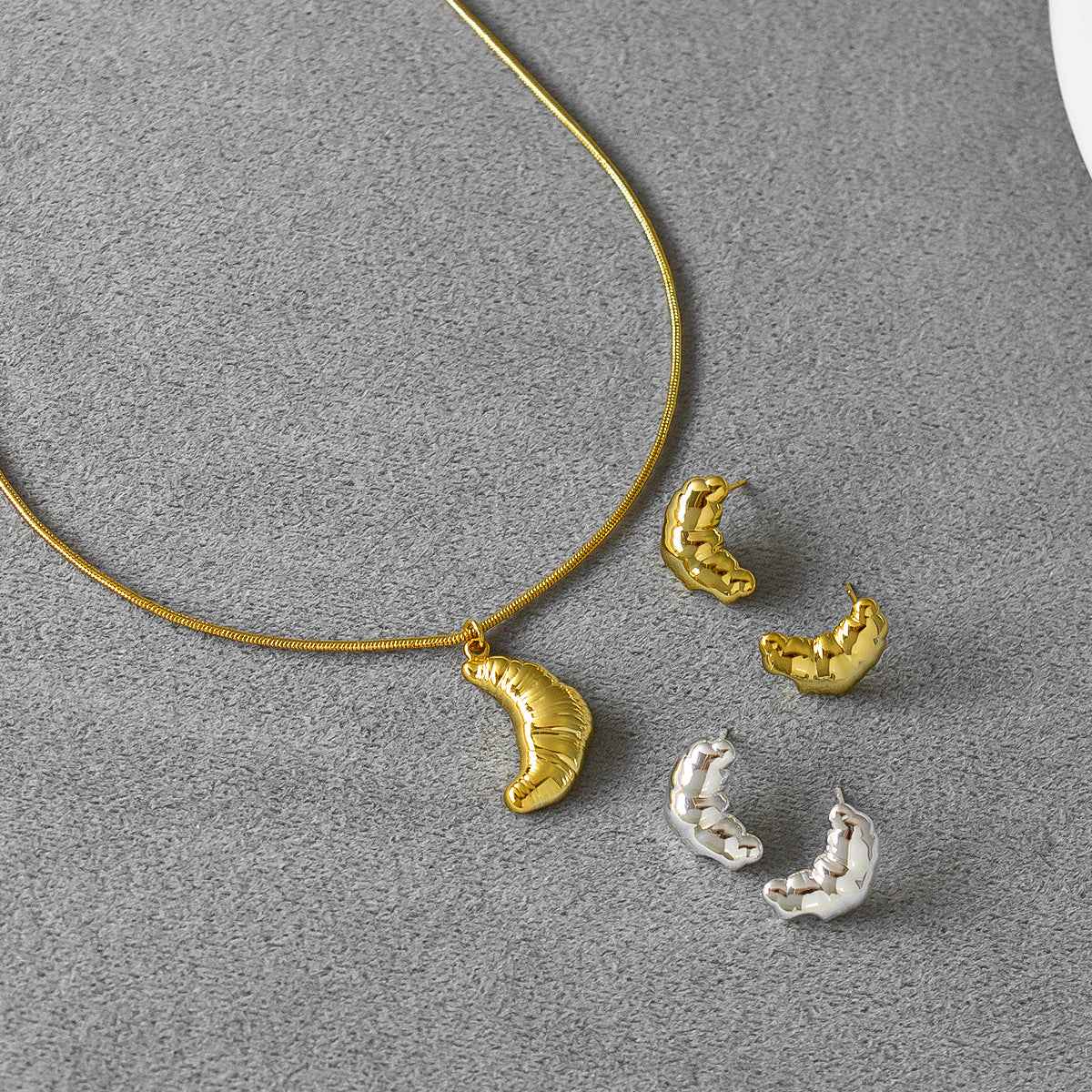 French Croissant Earrings & Pendant Necklace - Crystalory