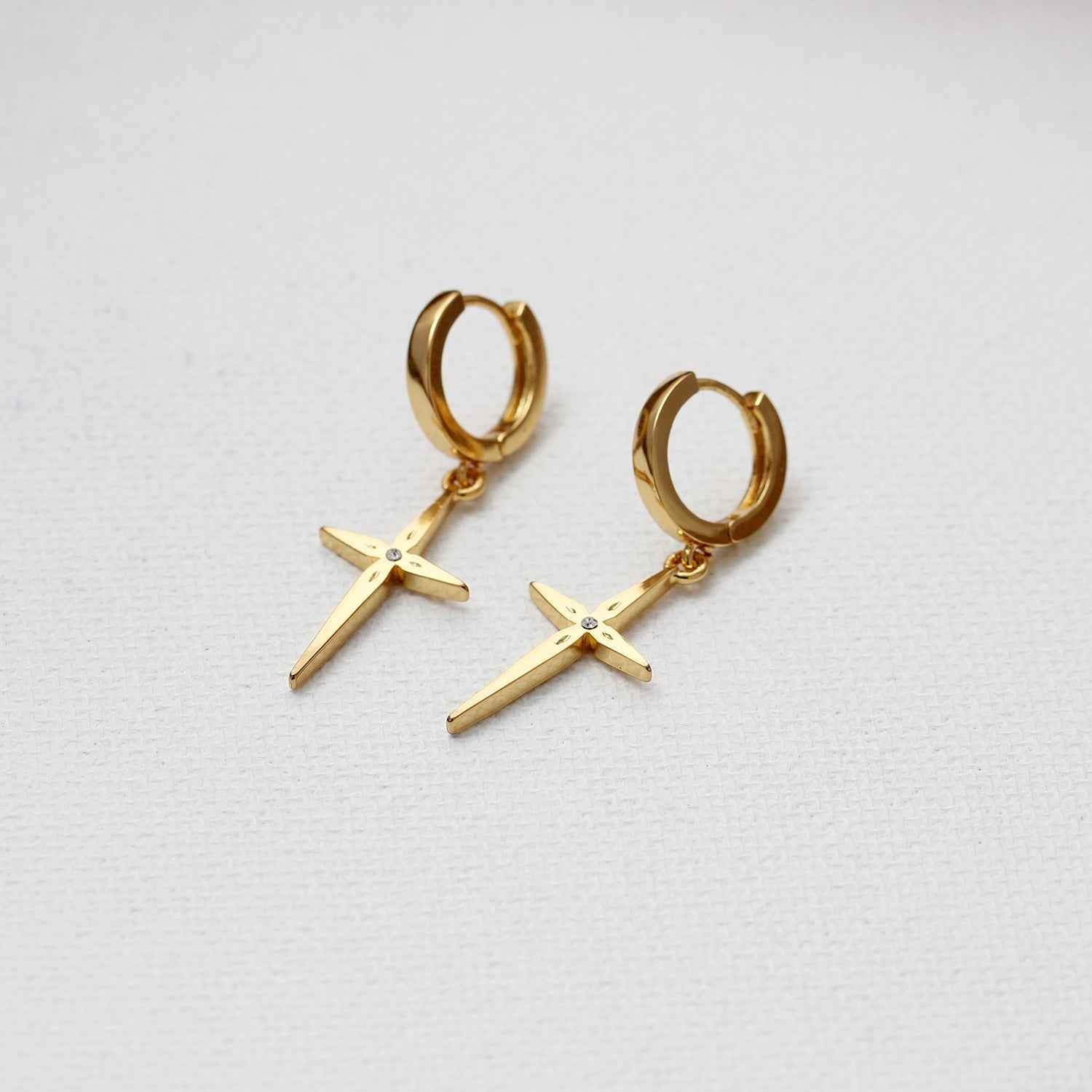Minimalist Cross Hoop Earrings - Crystalory