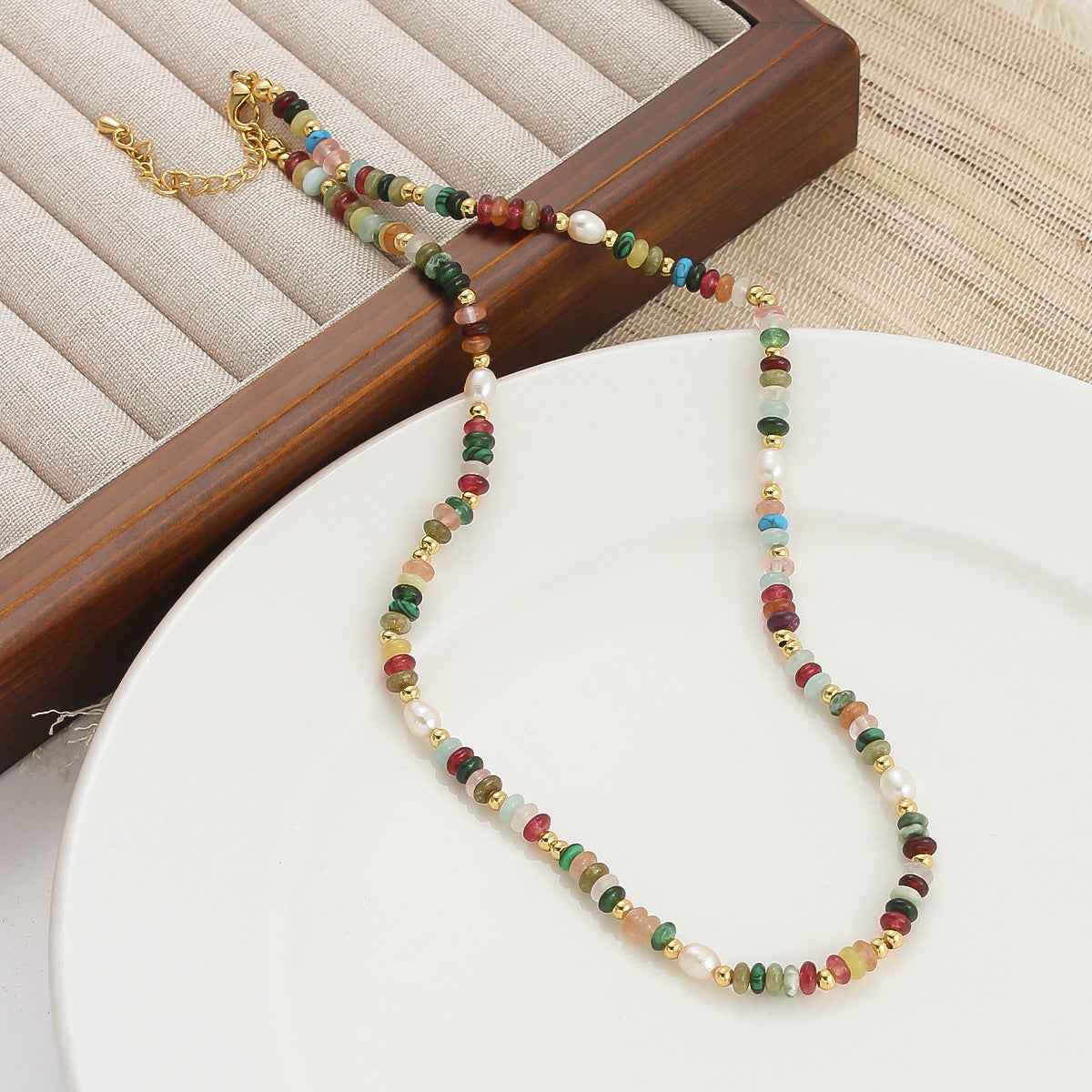 Boho Color Stone & Pearl Beaded Necklace - Crystalory