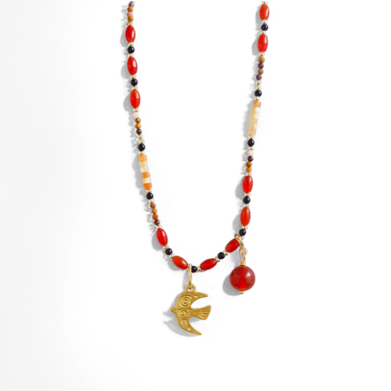 Red Agate Bird Pendant Necklace - Crystalory