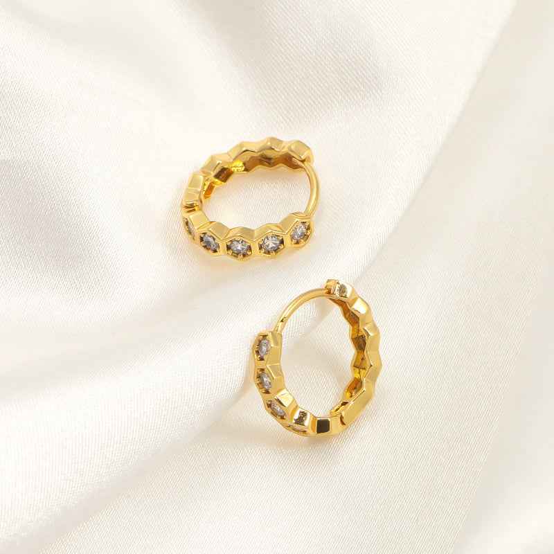 Hexagon Zircon Hoop Earrings - Crystalory