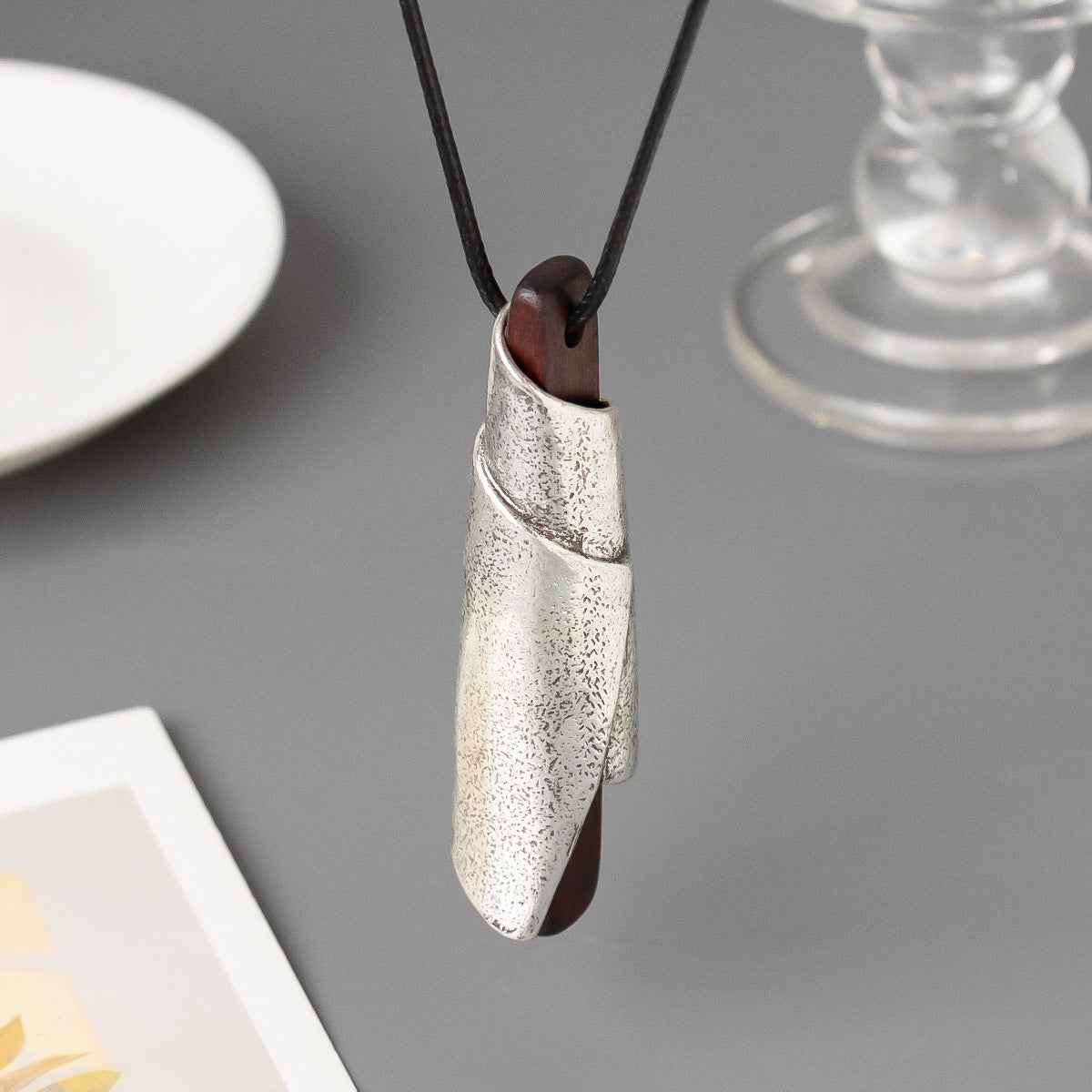 Wood & Silver Whistle Pendant Necklace - Crystalory