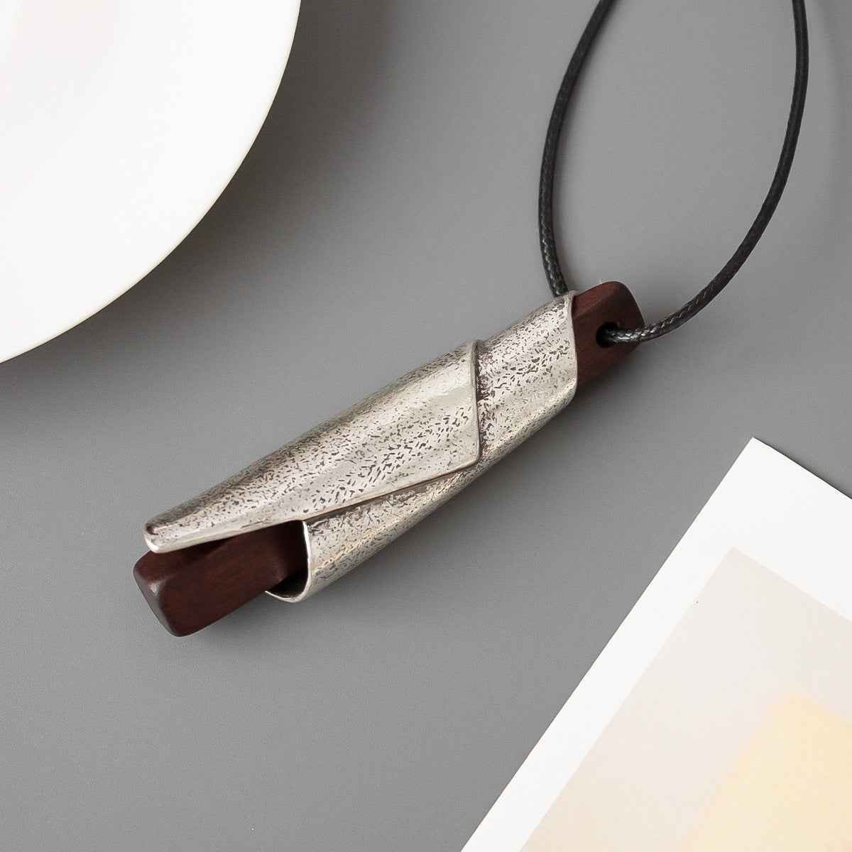 Wood & Silver Whistle Pendant Necklace - Crystalory