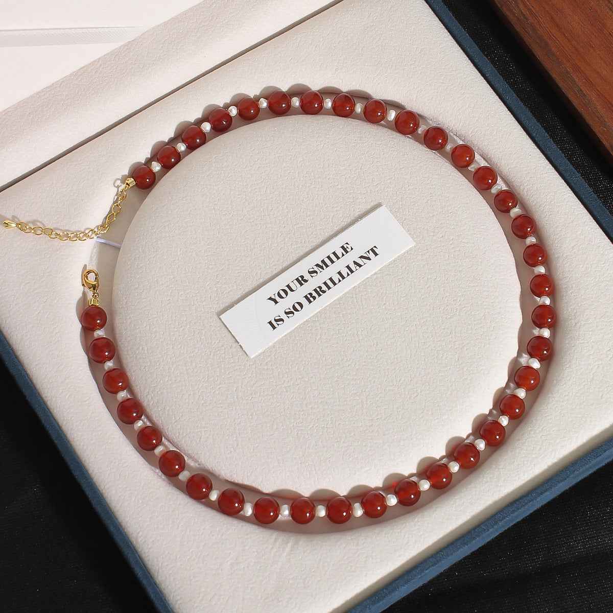 Red Agate Pearl Necklace - Crystalory