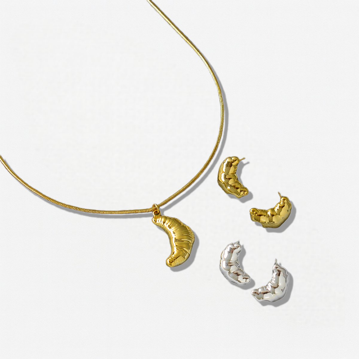 French Croissant Earrings & Pendant Necklace - Crystalory