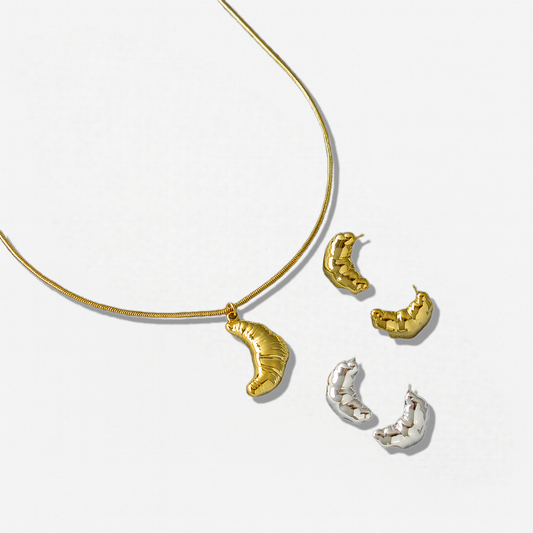 French Croissant Earrings & Pendant Necklace - Crystalory
