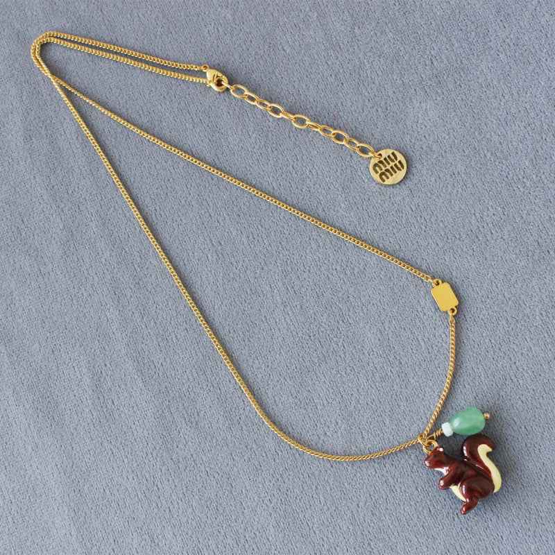 Squirrel & Mushroom Necklace Earrings Set - Crystalory