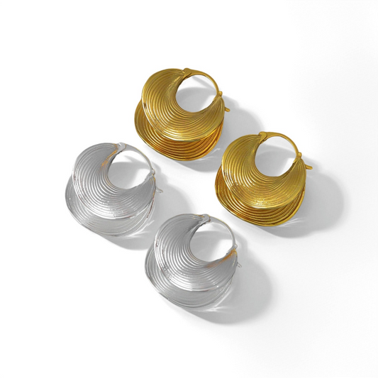 Gold & Silver Textured Hoop Earrings - Crystalory