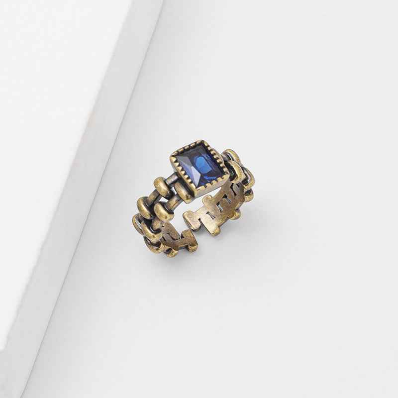 Vintage Blue Gothic Chain Ring - Crystalory
