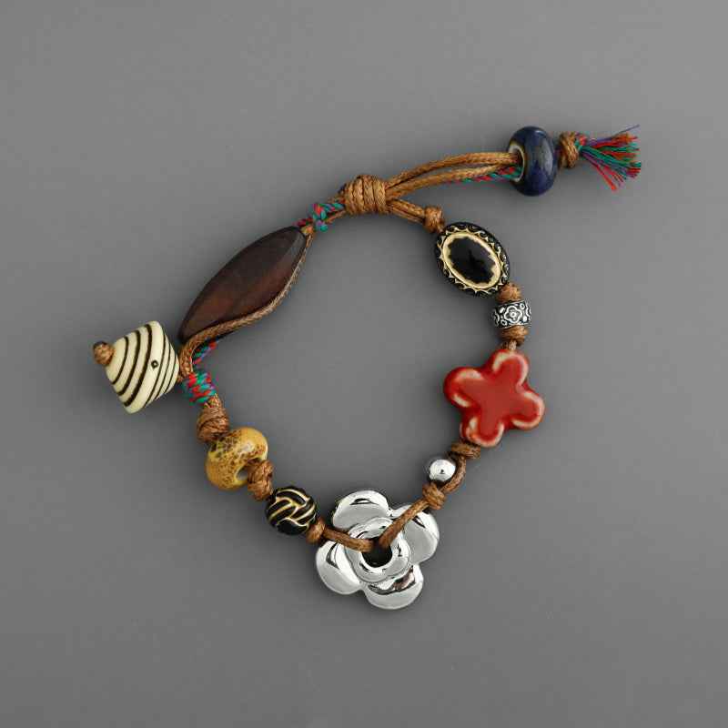 Bohemian Ceramic Flower Bracelet: Tibetan