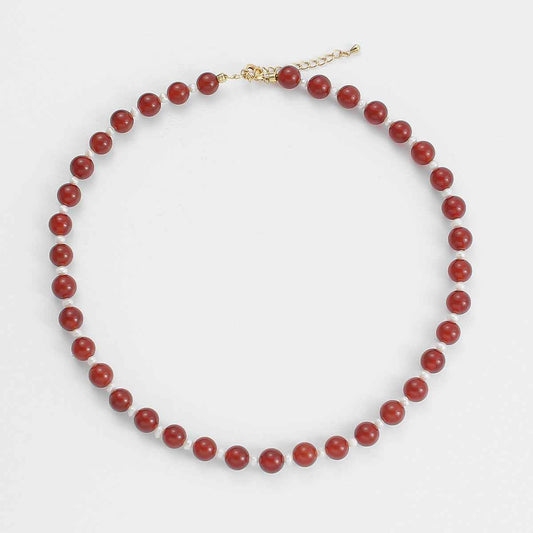 Red Agate Pearl Necklace - Crystalory