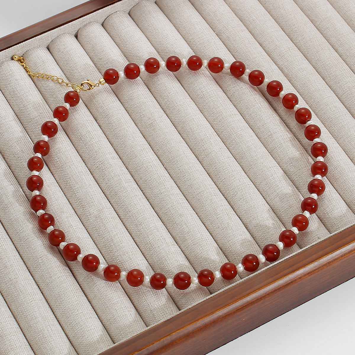 Red Agate Pearl Necklace - Crystalory