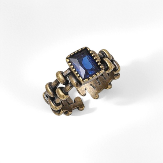 Vintage Blue Gothic Chain Ring - Crystalory