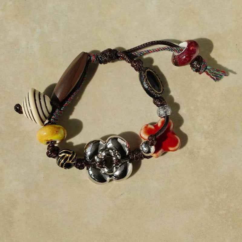 Bohemian Ceramic Flower Bracelet: Tibetan