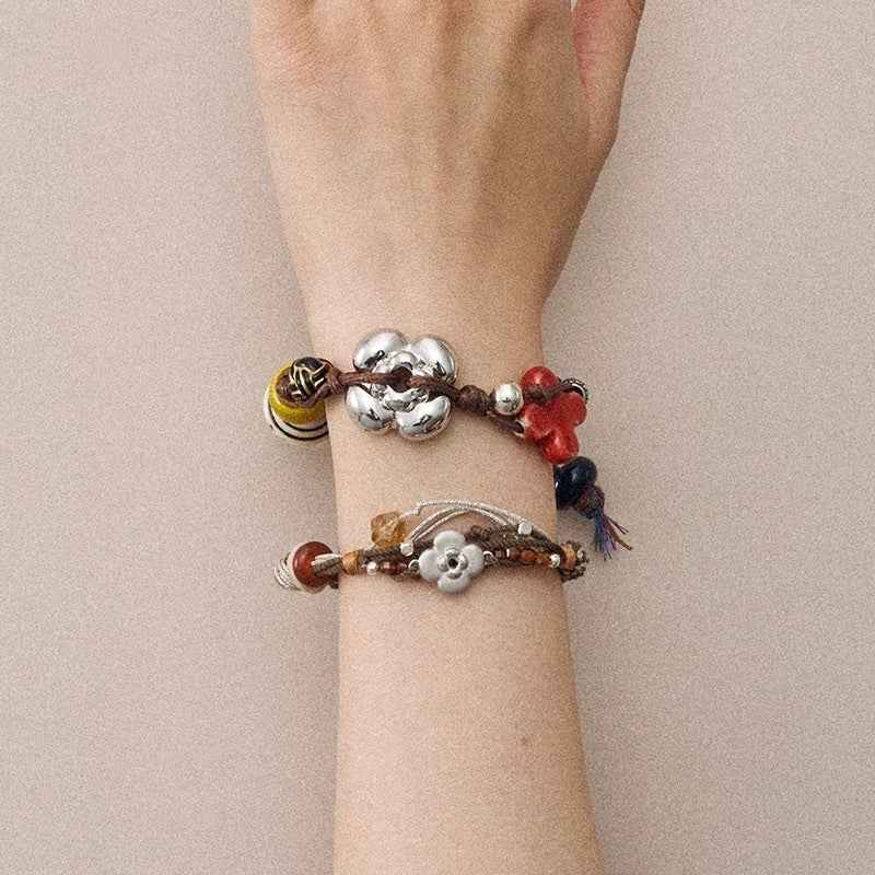 Bohemian Ceramic Flower Bracelet: Tibetan