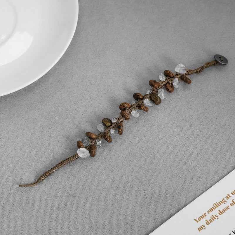 Wood Beaded Stone Bracelet