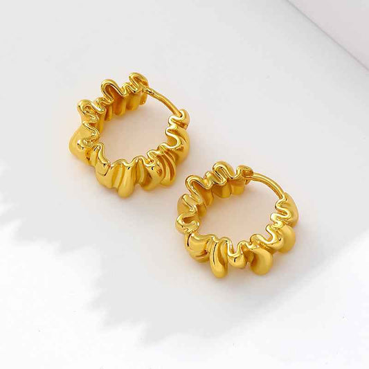 Gold Irregular Pleated Earrings - Crystalory