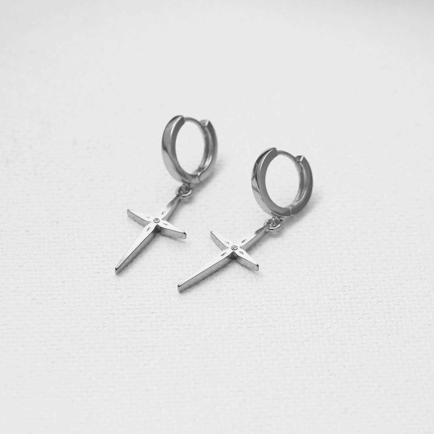 Minimalist Cross Hoop Earrings - Crystalory