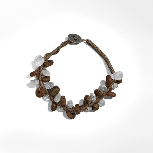 Wood Beaded Stone Bracelet