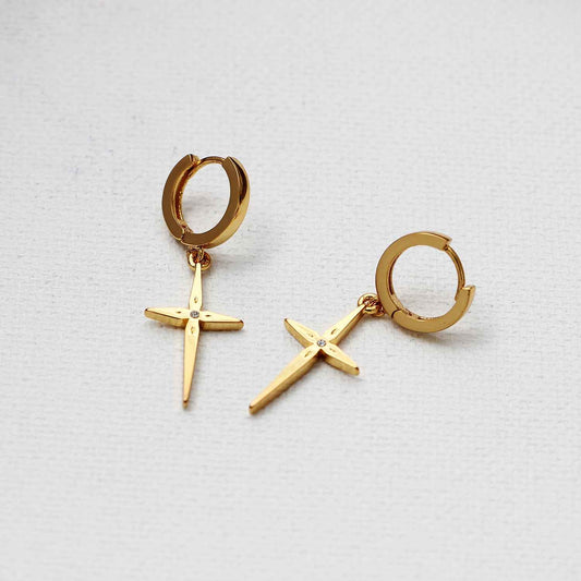 Minimalist Cross Hoop Earrings - Crystalory