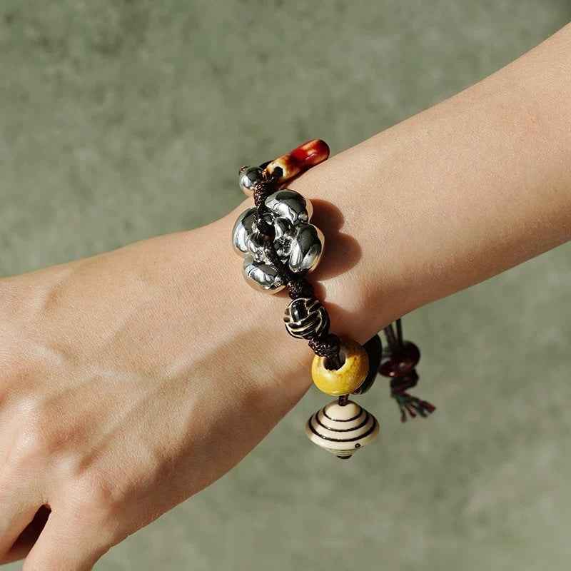 Bohemian Ceramic Flower Bracelet: Tibetan