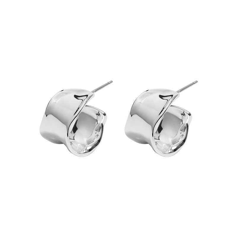 Gold & Silver Wave Stud Earrings - Crystalory