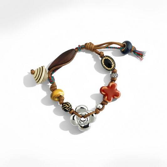 Bohemian Ceramic Flower Bracelet: Tibetan